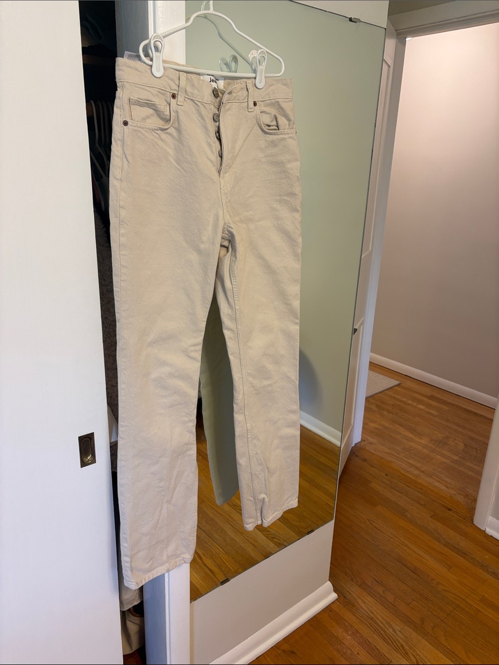Reformation Cream Button-Fly Jeans